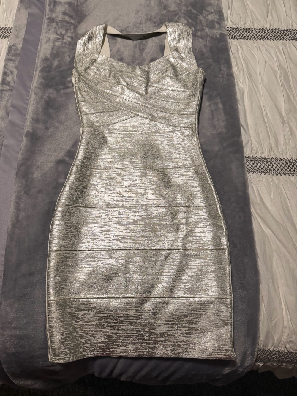 Sleeveless Silver Metallic Bodycon Dress